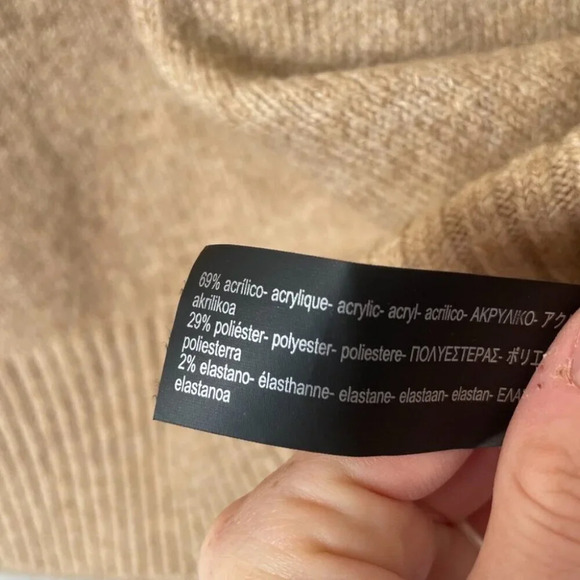 Zara Tie Cuff Turtleneck Knit Sweater Camel  Tan Size Medium - Picture 9 of 9